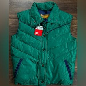 Vintage Mountain Camper Goose Down Puffer Vest Green Blue Medium